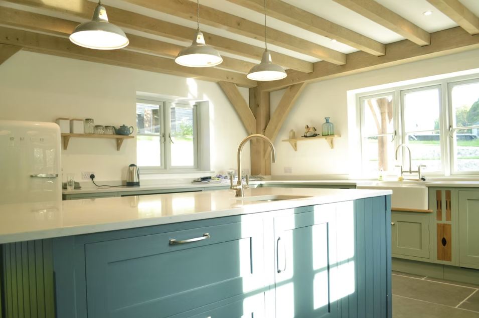 Shaker kitchen with green island